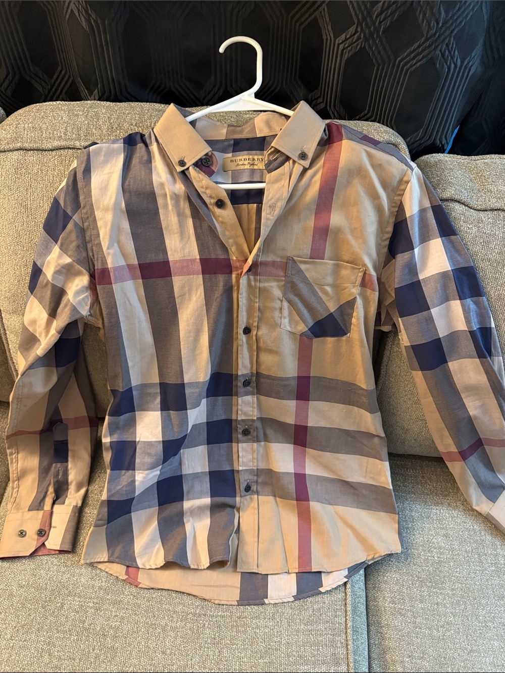 Burberry Men's Plaid Button-Down Shirt in Beige, Navy & Burgundy